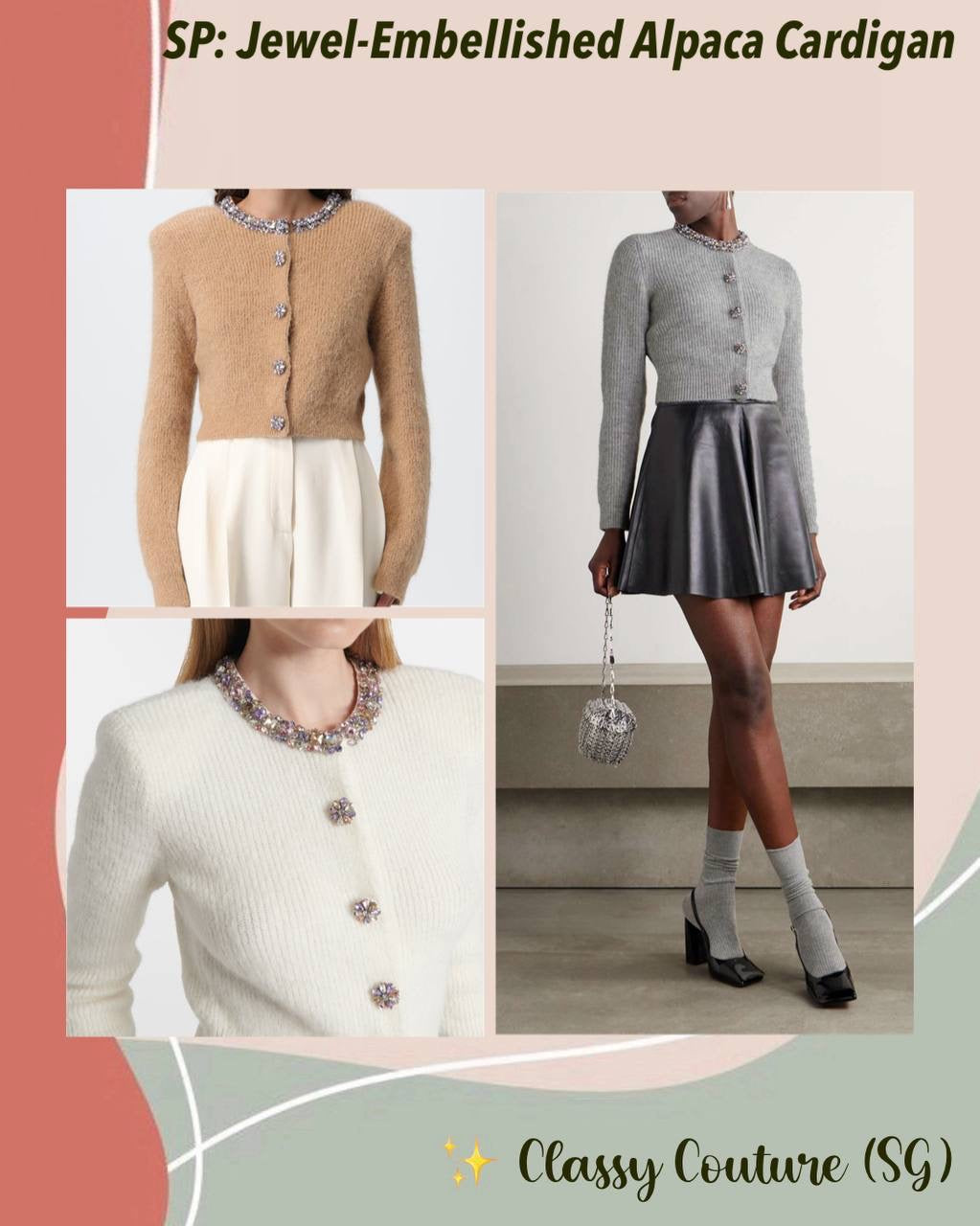 3 Colors! SP Jewel-Embellished Alpaca-Blend Cropped Cardigan in Camel | Grey | Cream