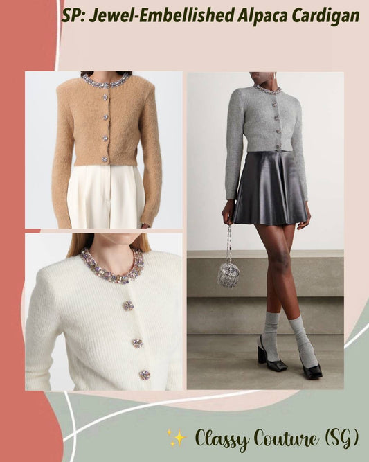 3 Colors! SP Jewel-Embellished Alpaca-Blend Cropped Cardigan in Camel | Grey | Cream