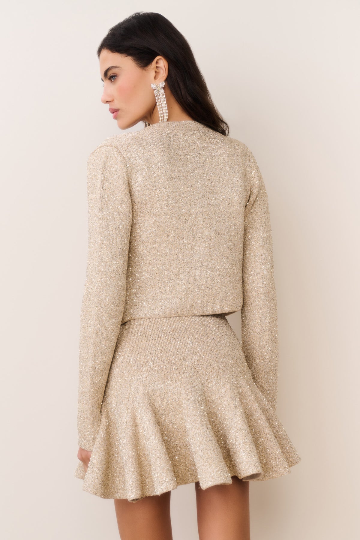 2 Colors! LSF Sarajane Sequin Stretch Knit Mini Dress | Ferra Knit Cardigan | Honey Gold & Black Set