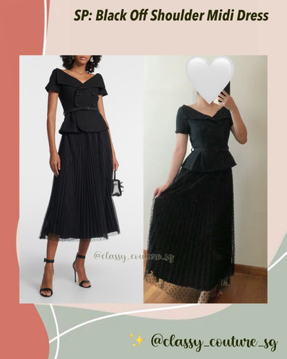 SP Black Off Shoulder Midi Dress Polka Dot Mesh