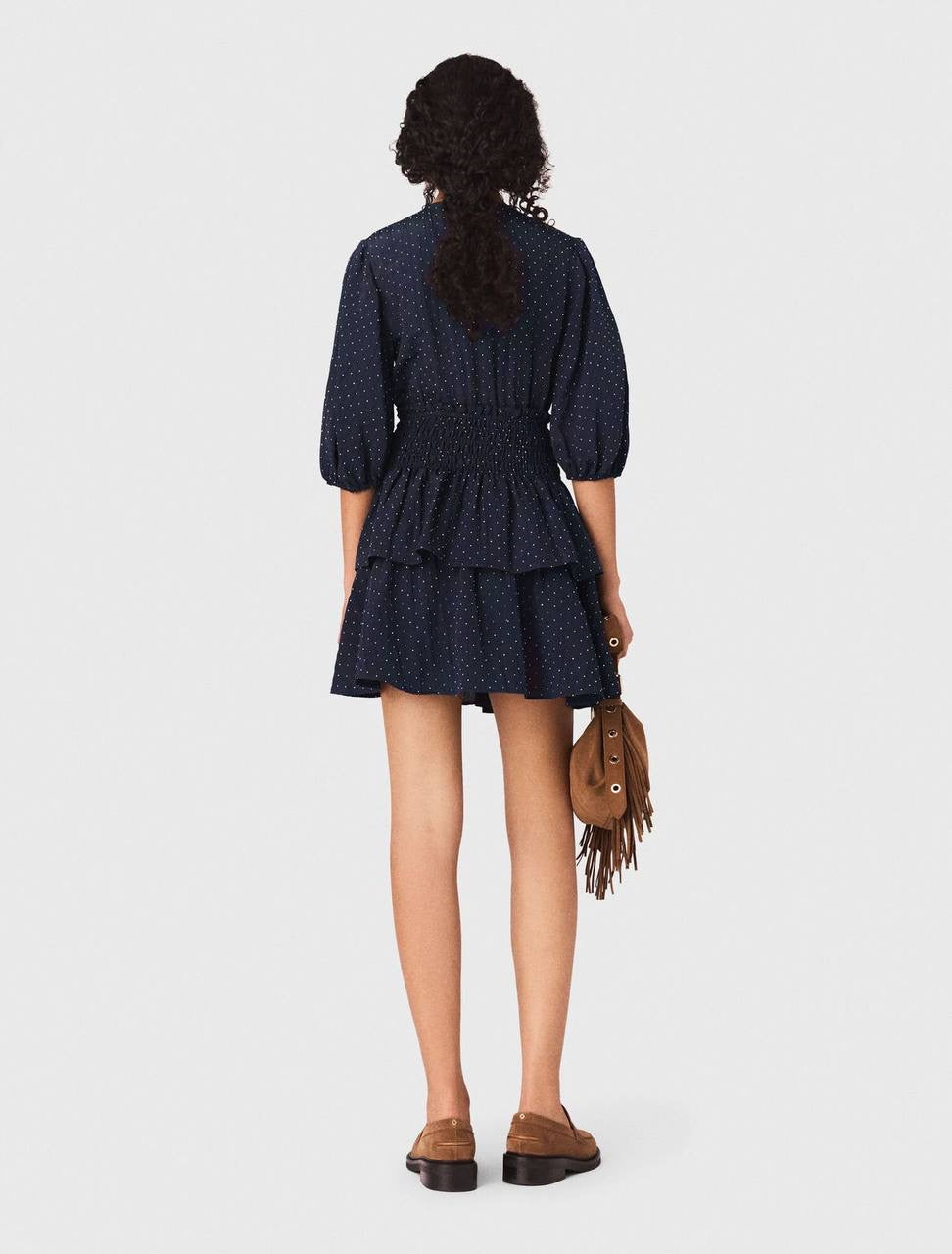 MJ Ruffle And Rhinestone Mini Dress in Navy Blue
