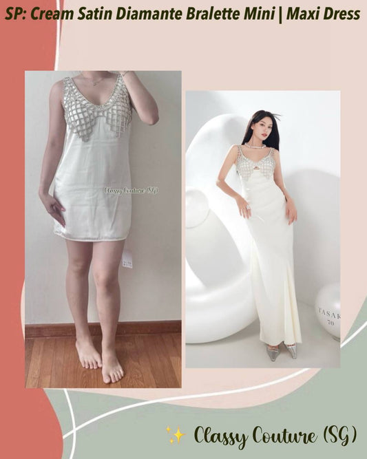 SP Cream Satin Diamante Bralette Mini | Maxi Dress