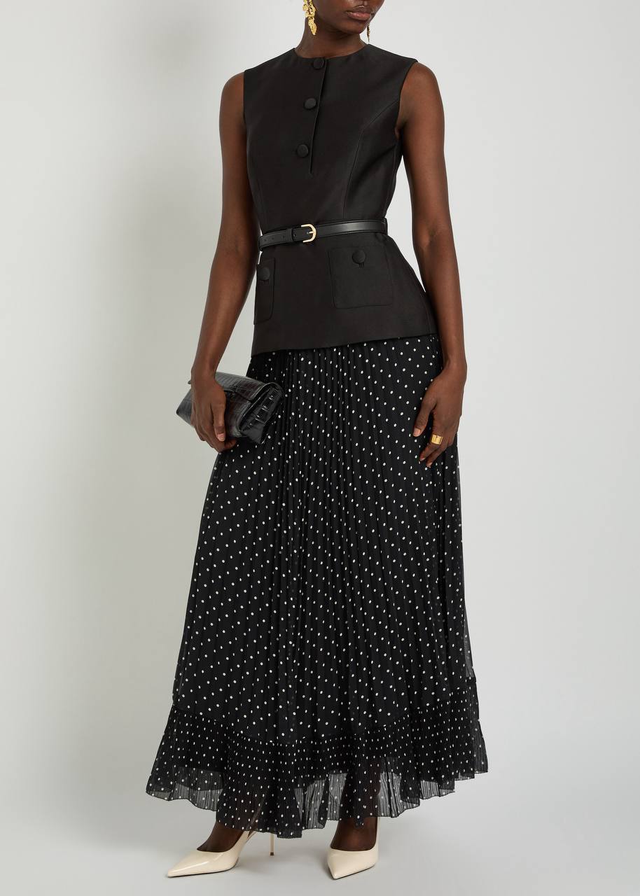 SP Black Taffeta Polka Dot Midi Dress