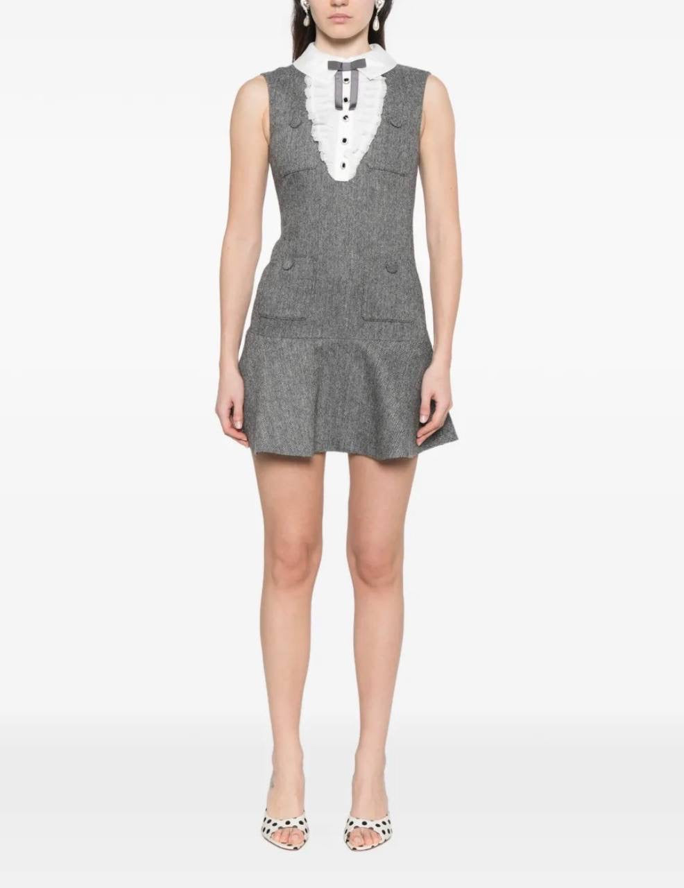 SP Grey Herringbone Lace Bib Mini Dress