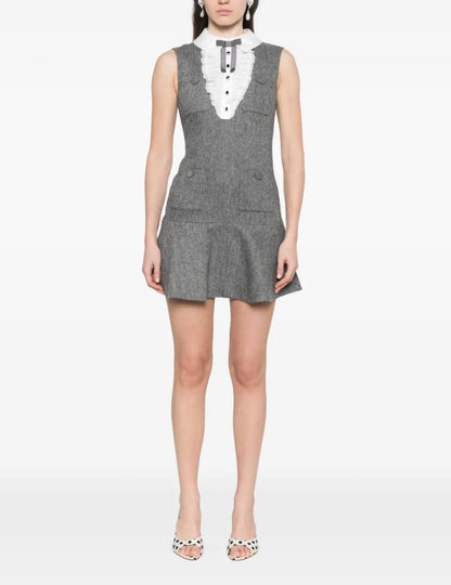 SP Grey Herringbone Lace Bib Mini Dress