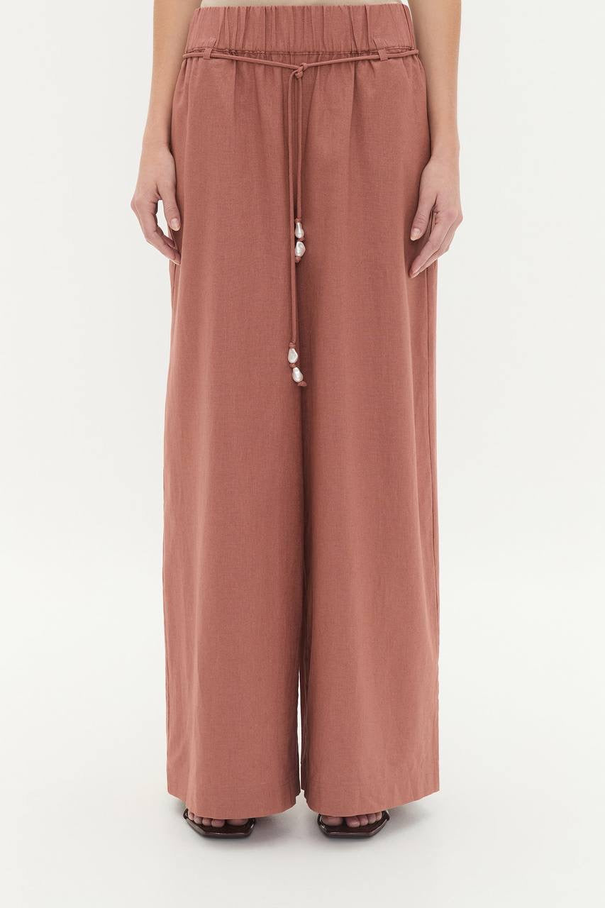 3 Colors! AJ Dessie Belted Relaxed Linen-Cotton Pants