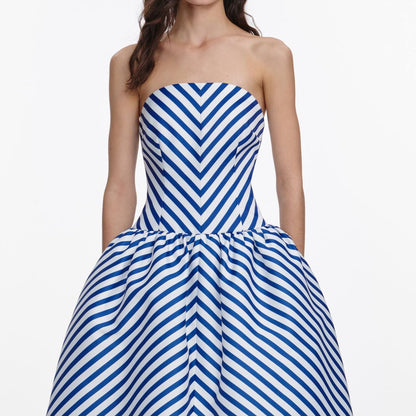 SP Navy Stripe Taffeta Midi Dress