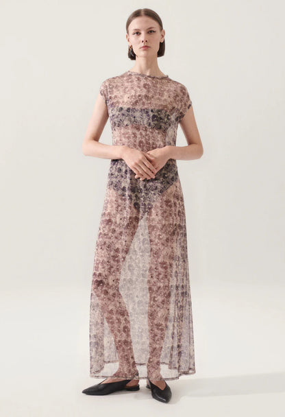 SL Silk Mesh Midi Dress in Aster Floral & Protection