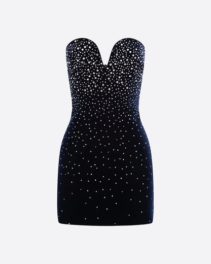 AP Strapless Sweetheart Crystal Stretch Velvet Mini Dress