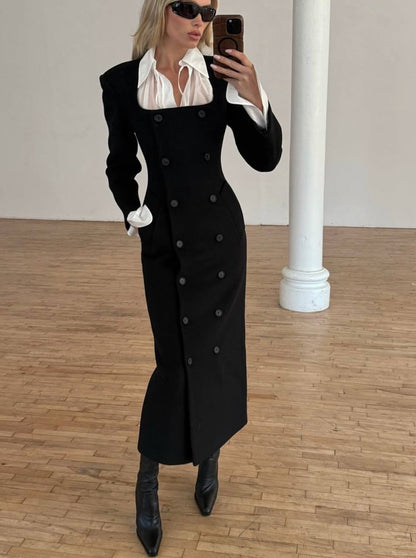 HS The Hourglass Wool-blend Slim Coat / Maxi Dress