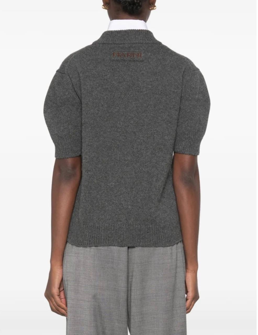 MM Grey Flower-Embroidered Short-Sleeve Wool-cashmere Jumper Top