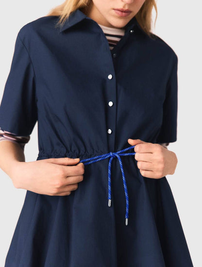 MJ Romimita Short-Sleeved Cotton Bubble Drawstring Mini Dress Shirtdress