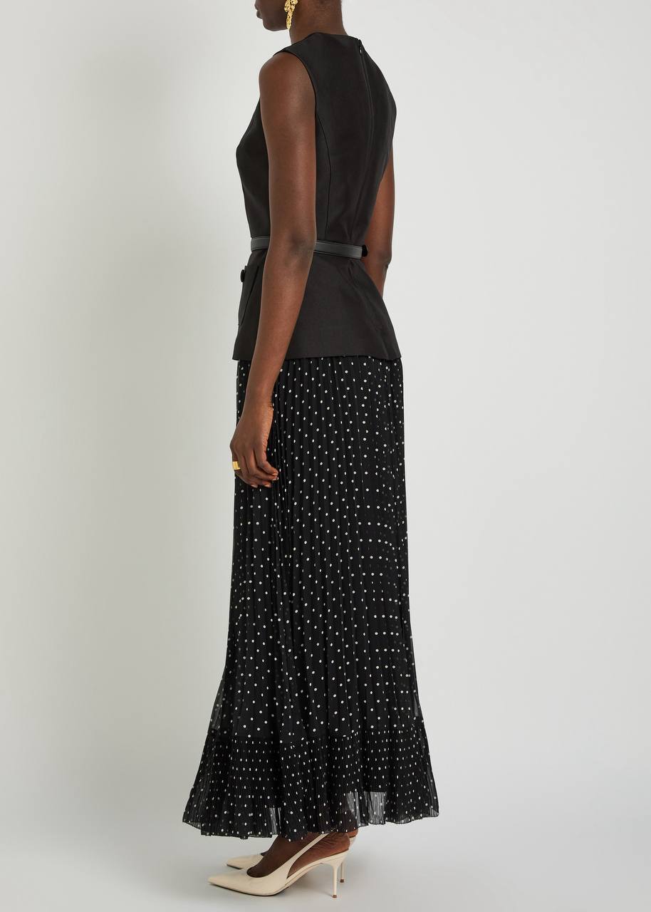SP Black Taffeta Polka Dot Midi Dress