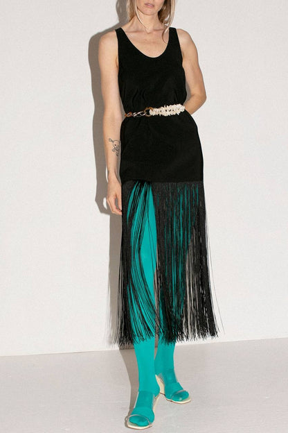 ML Tassel Lyocell-blend Fringe Slip Midi Dress
