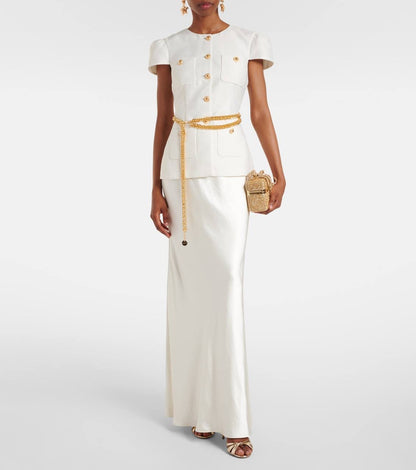 SP Cream Taffeta Chain Belt Maxi Dress