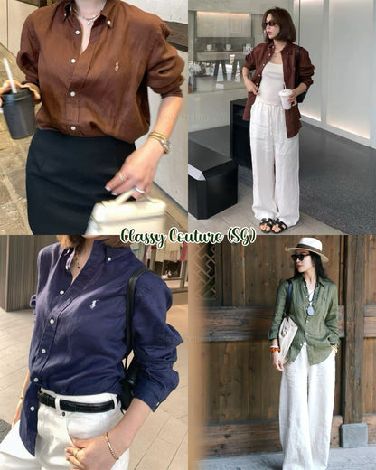 9 Colors! RL Women’s Classic Fit Linen Long Sleeve Buttondown Shirt