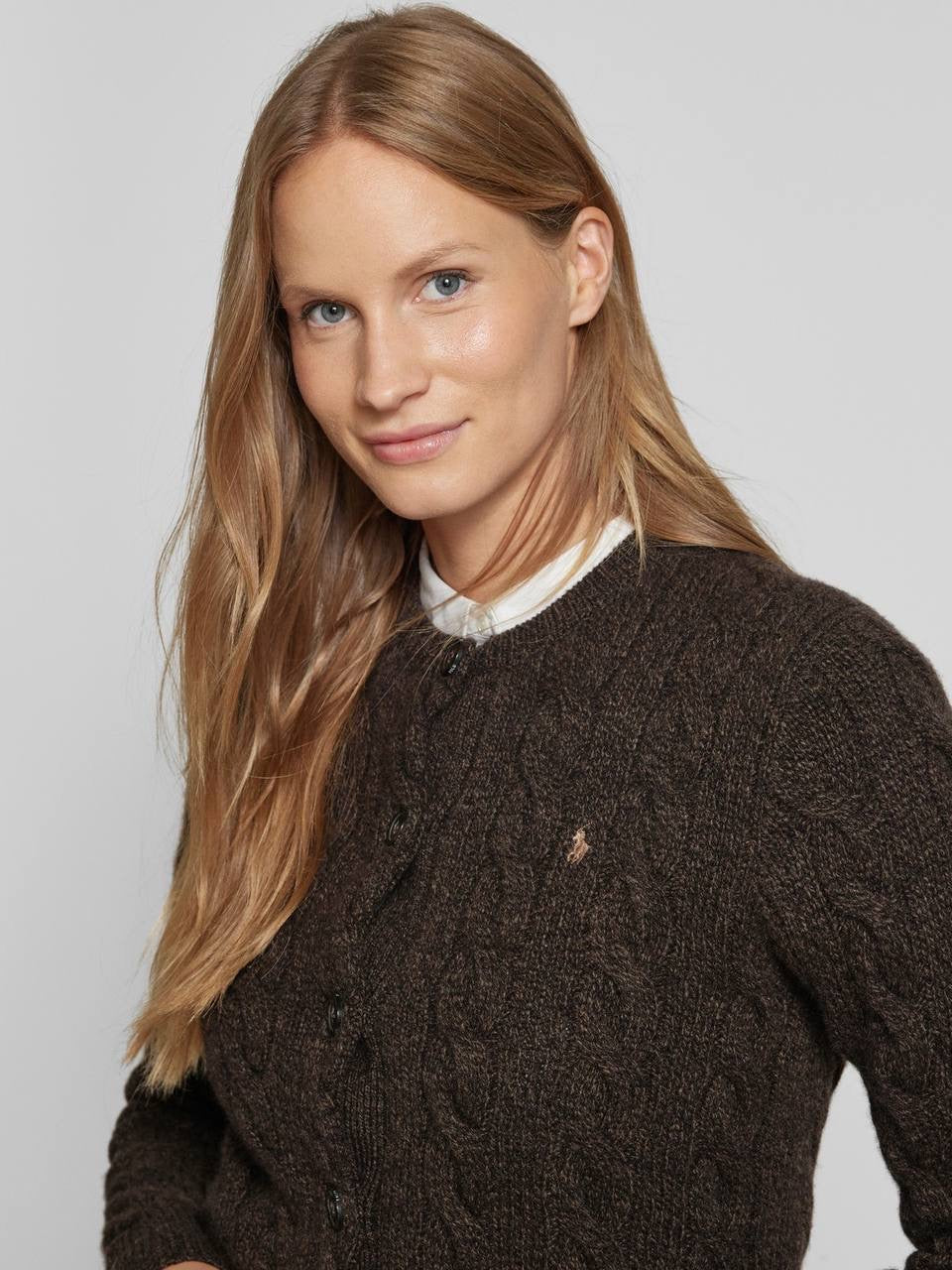5 Colors! RL Cotton Cable Knit Crewneck Cardigan
