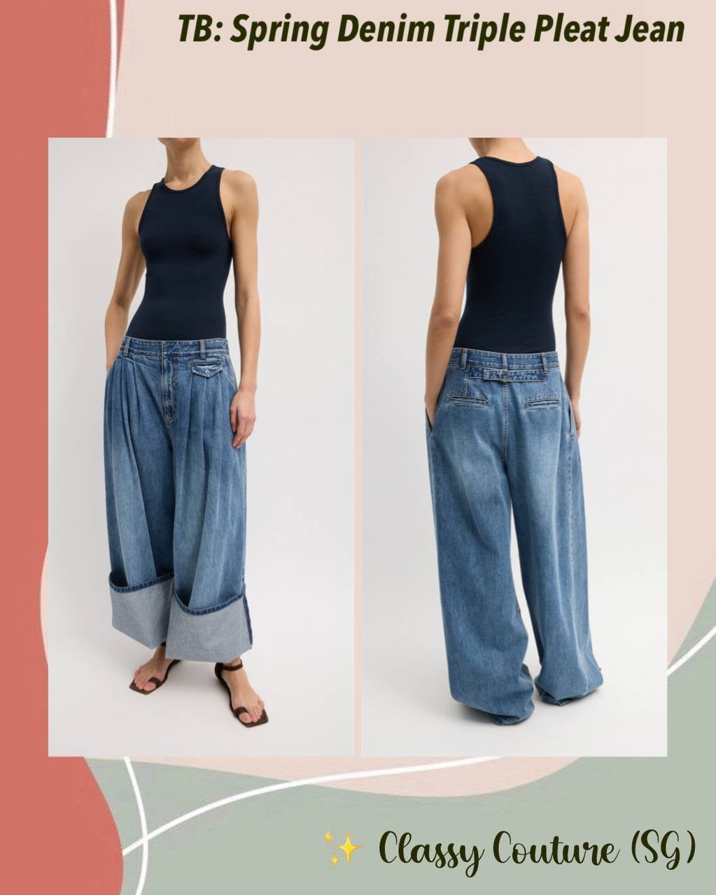 TB Spring Denim Triple Pleat Cotton Jeans