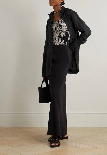 TOT Pleated Silk Long-sleeved Collared Shirt