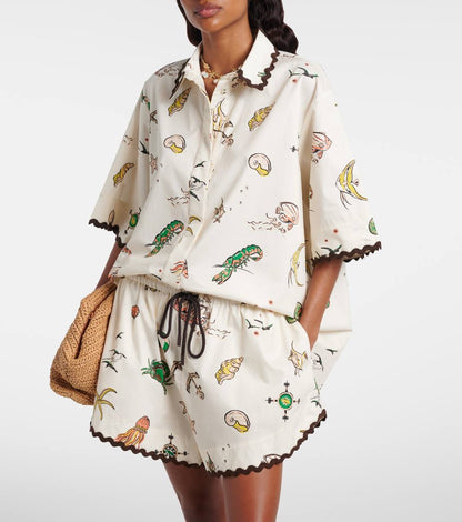 ALM Sea-Themed Printed Cotton Shirt | Shorts