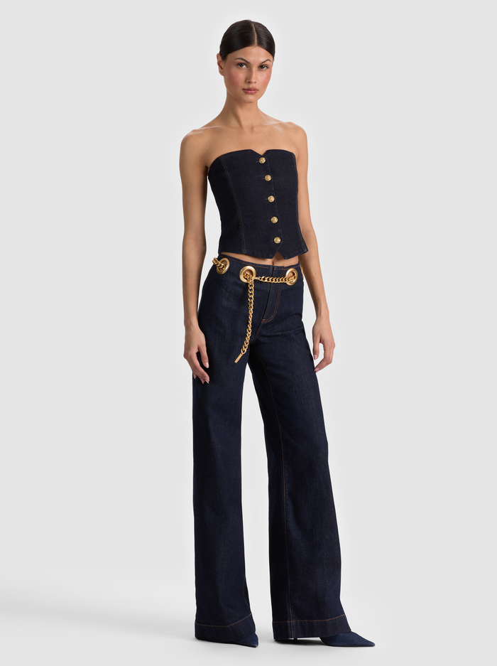 AO Jasper Cotton-blend Mid-Rise Jean with Chain Belt in Dark Rinse