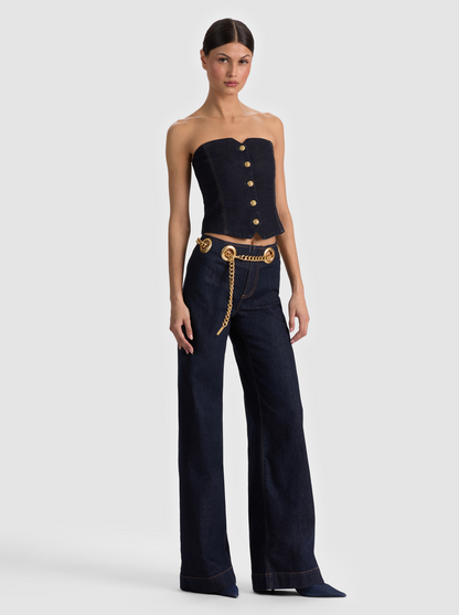 AO Jasper Cotton-blend Mid-Rise Jean with Chain Belt in Dark Rinse