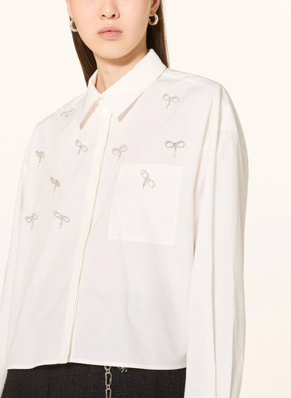 MJ Cineuli Jewel Bow Cropped Long Sleeve Shirt