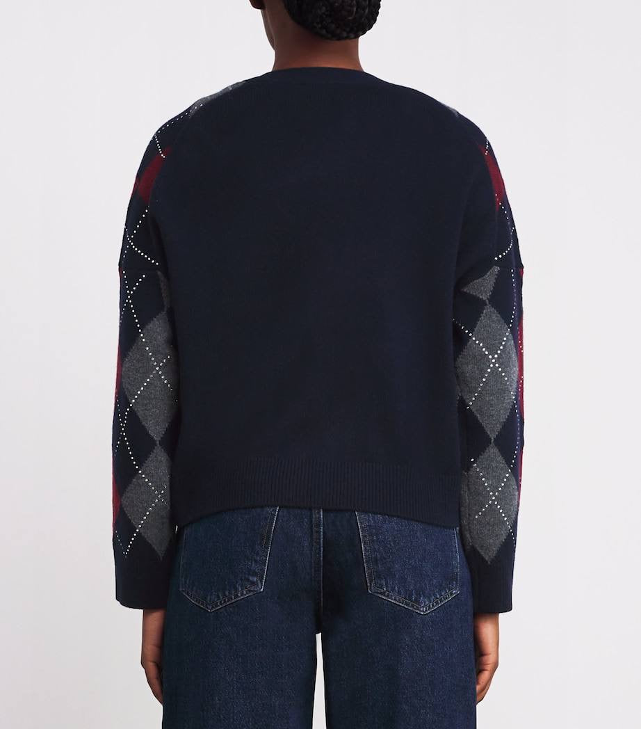 MJ Argyle Cropped Embellished Wool Cardigan