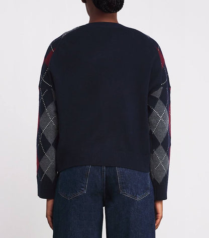 MJ Argyle Cropped Embellished Wool Cardigan