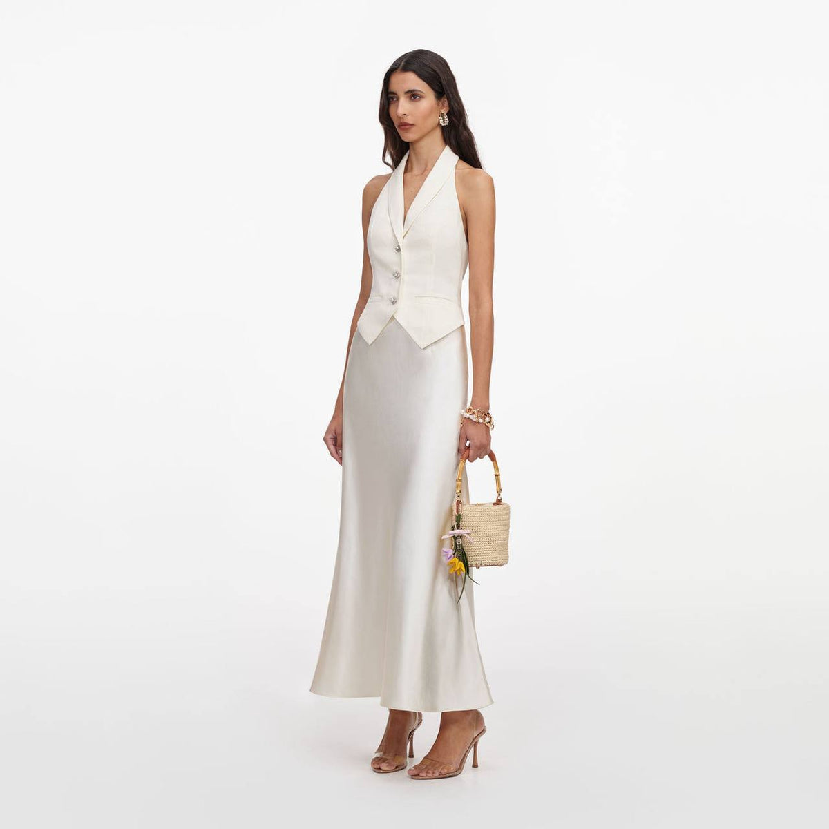 SP Cream Linen Blend Satin Midi Dress