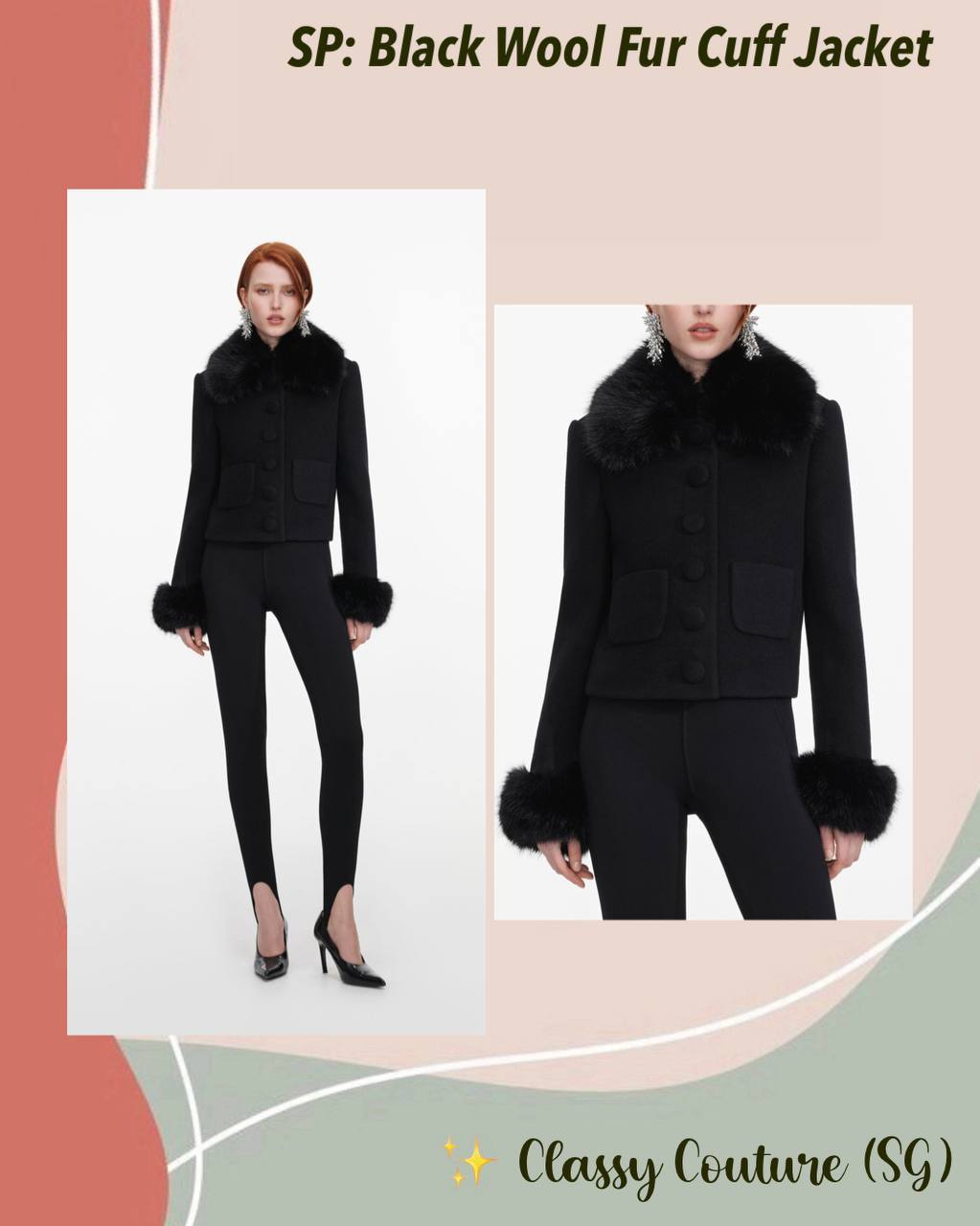 SP Black Wool Fur Cuff Jacket