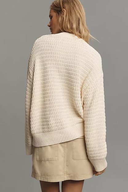 Ref Collie Organic Cotton Oversized Crew Sweater | Knit Shorts | Navy Fior Di Latte Textured Stripe & Gossamer Cream Set