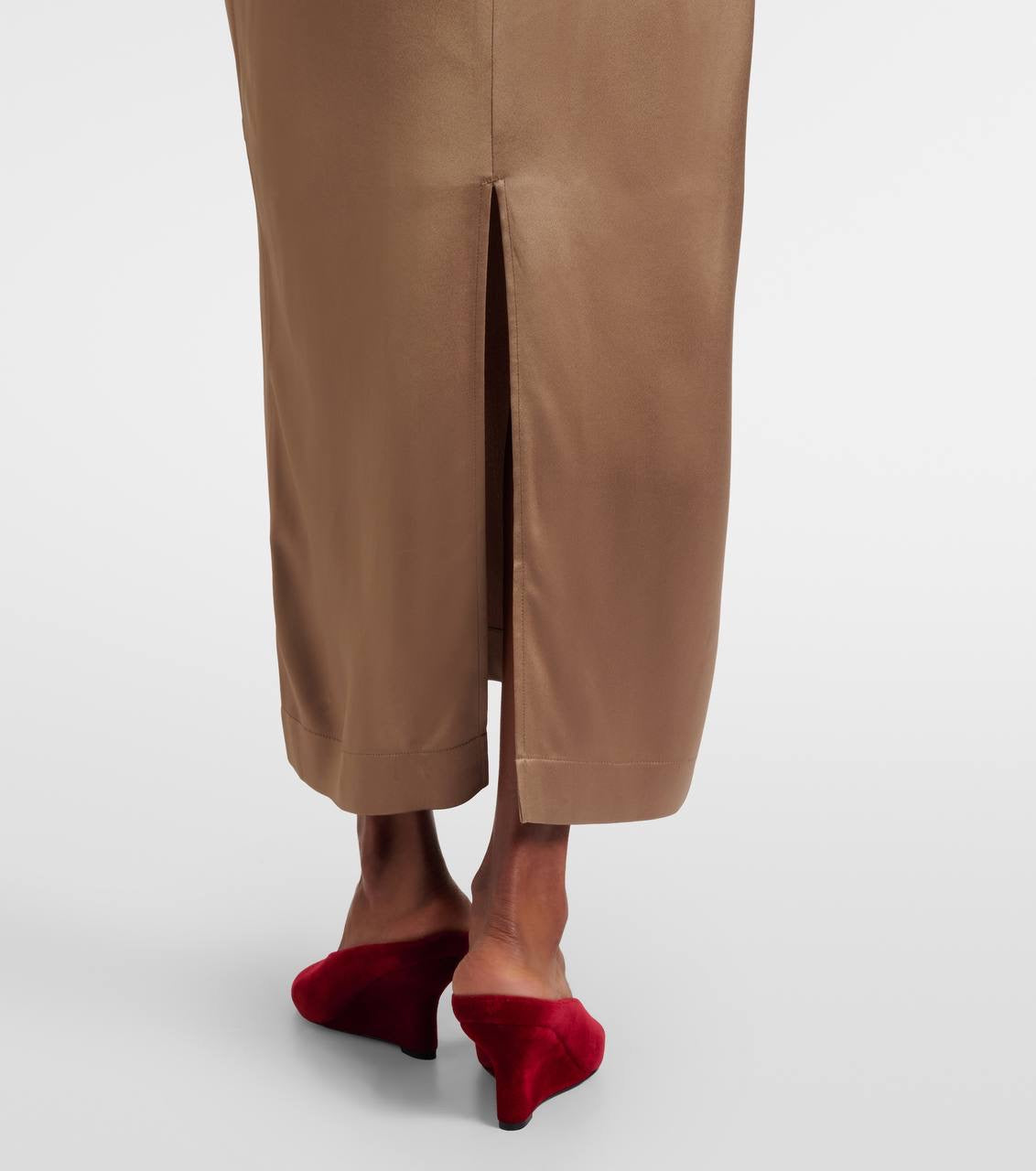 TOT Viscose Satin High-Neck Long Sleeve Midi Maxi Dress