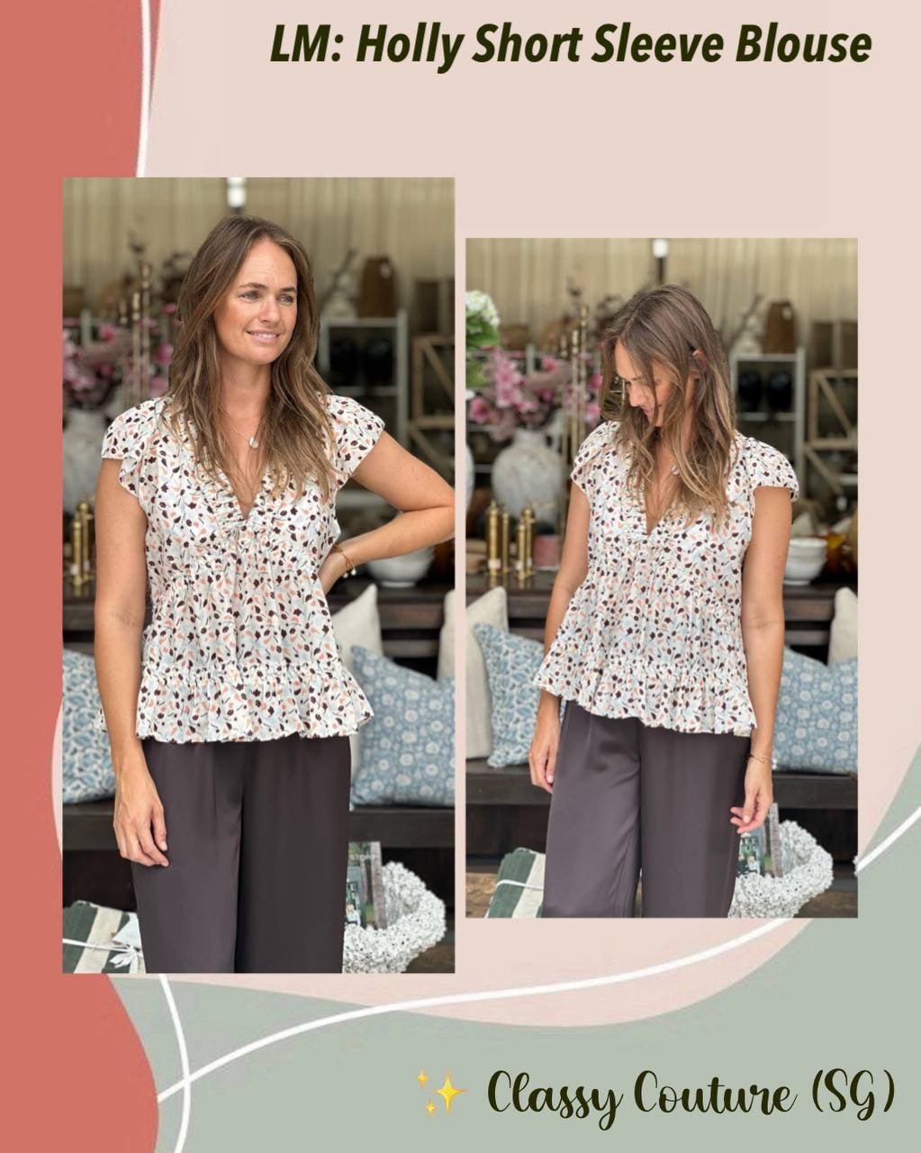 LM Holly Cotton-silk Short Sleeve Peplum Blouse Top