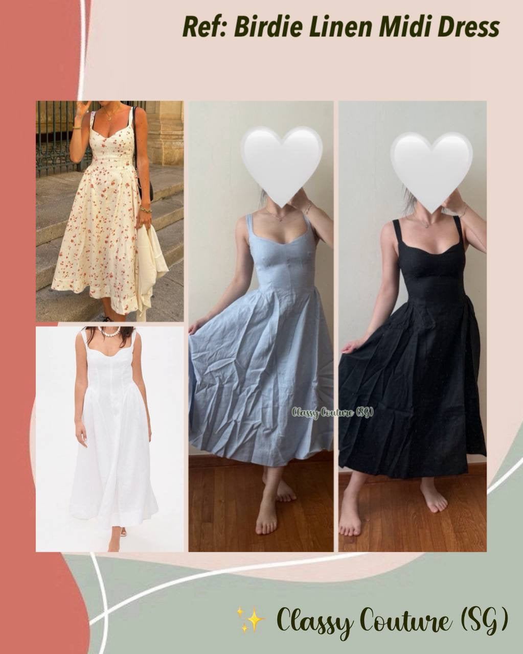 4 Colors! Ref Birdie Linen Midi Dress