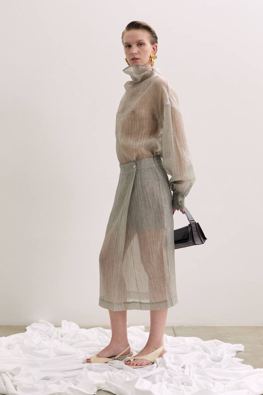 TG Delfi Sheer Grey Blouse | Skirt