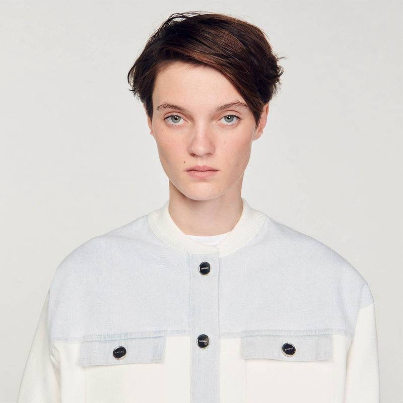 SD Dual-Material Coatigan Bomber Jacket in white/blue