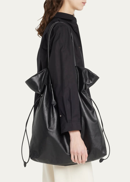 TR Polly Smooth Calfskin Leather Drawstring Tote Bag