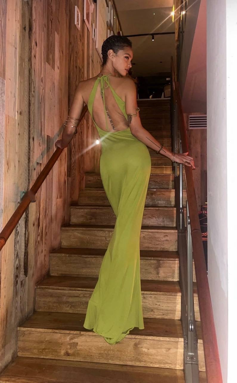 RB Giovanna FSC Viscose Jersey Halter Plunge Backless Maxi Dress