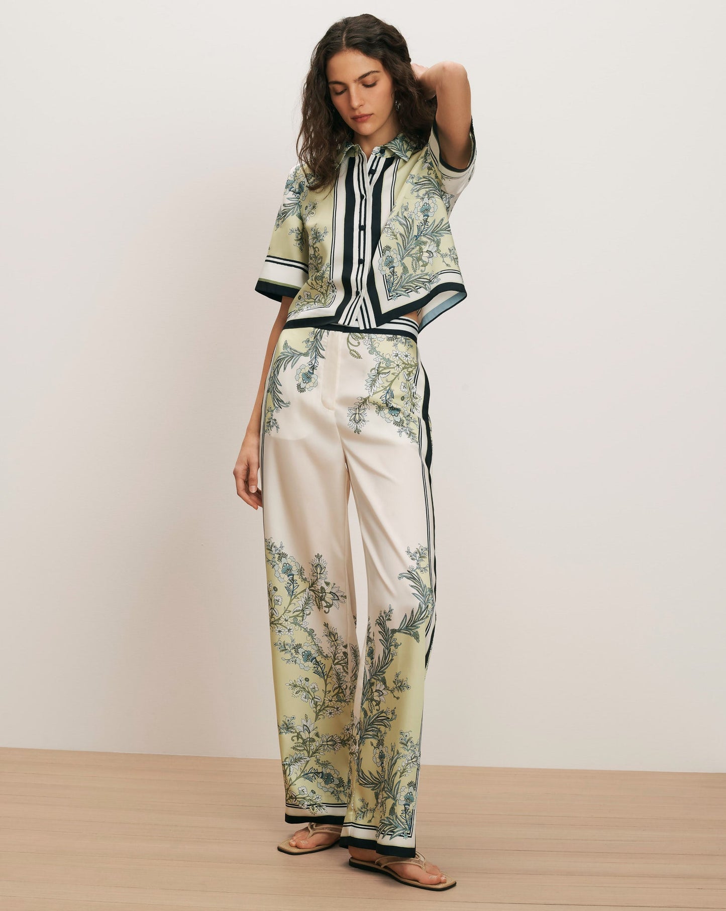 VB Spruce Button Down Silky Twill Cropped Shirt