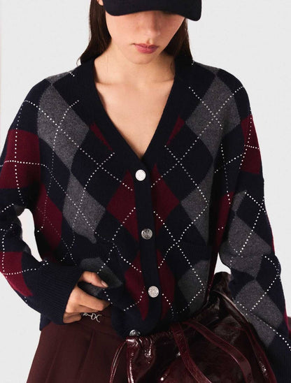 MJ Argyle Cropped Embellished Wool Cardigan