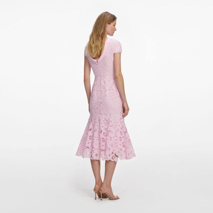 SP Pink Lace Scoop-Back Midi Dress