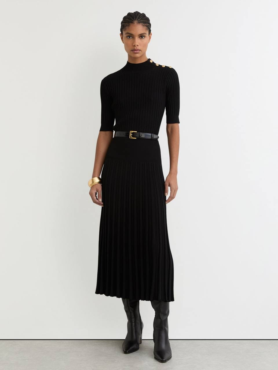 RS Harriet Button-Detail Knitted Midi Dress