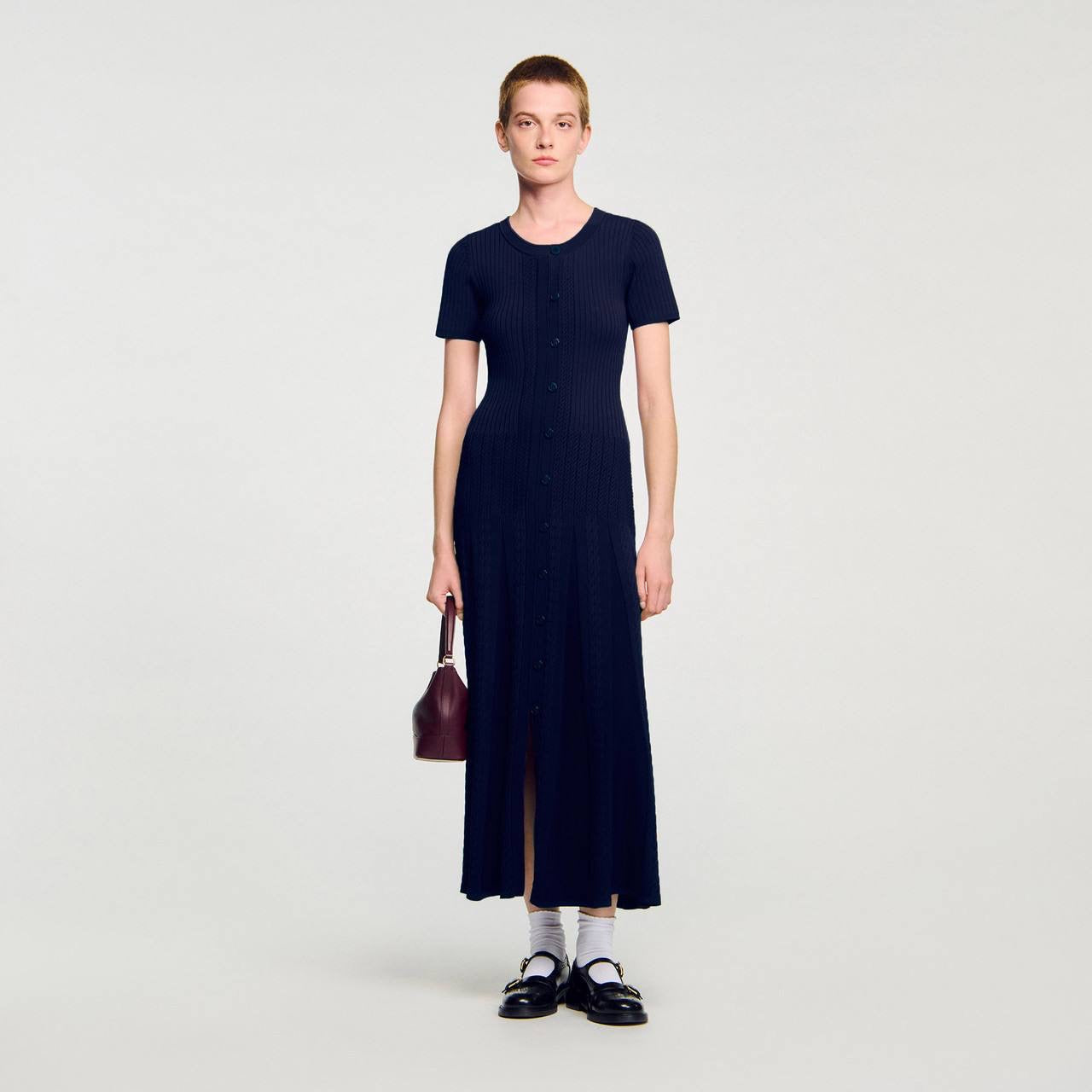 SD Milla Viscose Knit Midi Dress in Navy blue & Wine red