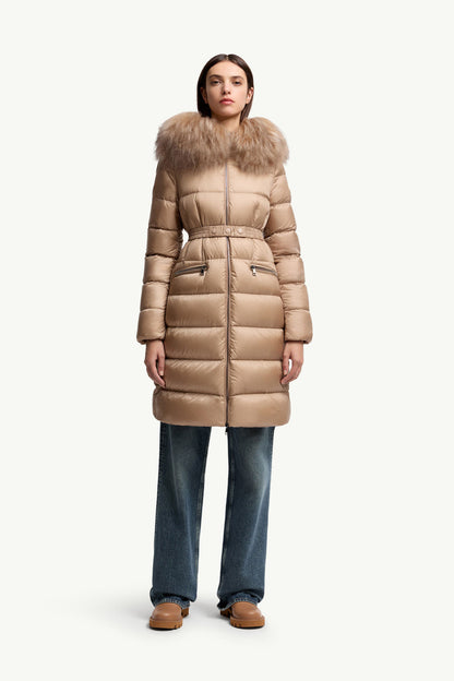 MC Boedic Hooded Shearling-Trimmed Long Down Jacket Coat