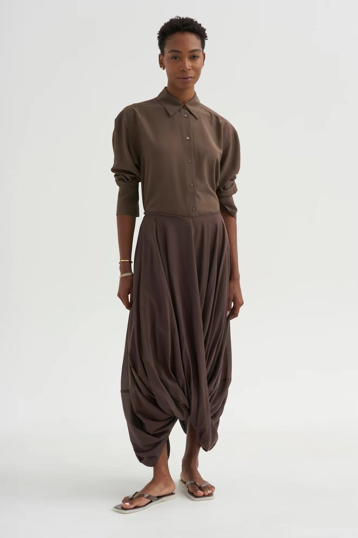 3 Colors! Tot Silk Crepe de chine Shirt