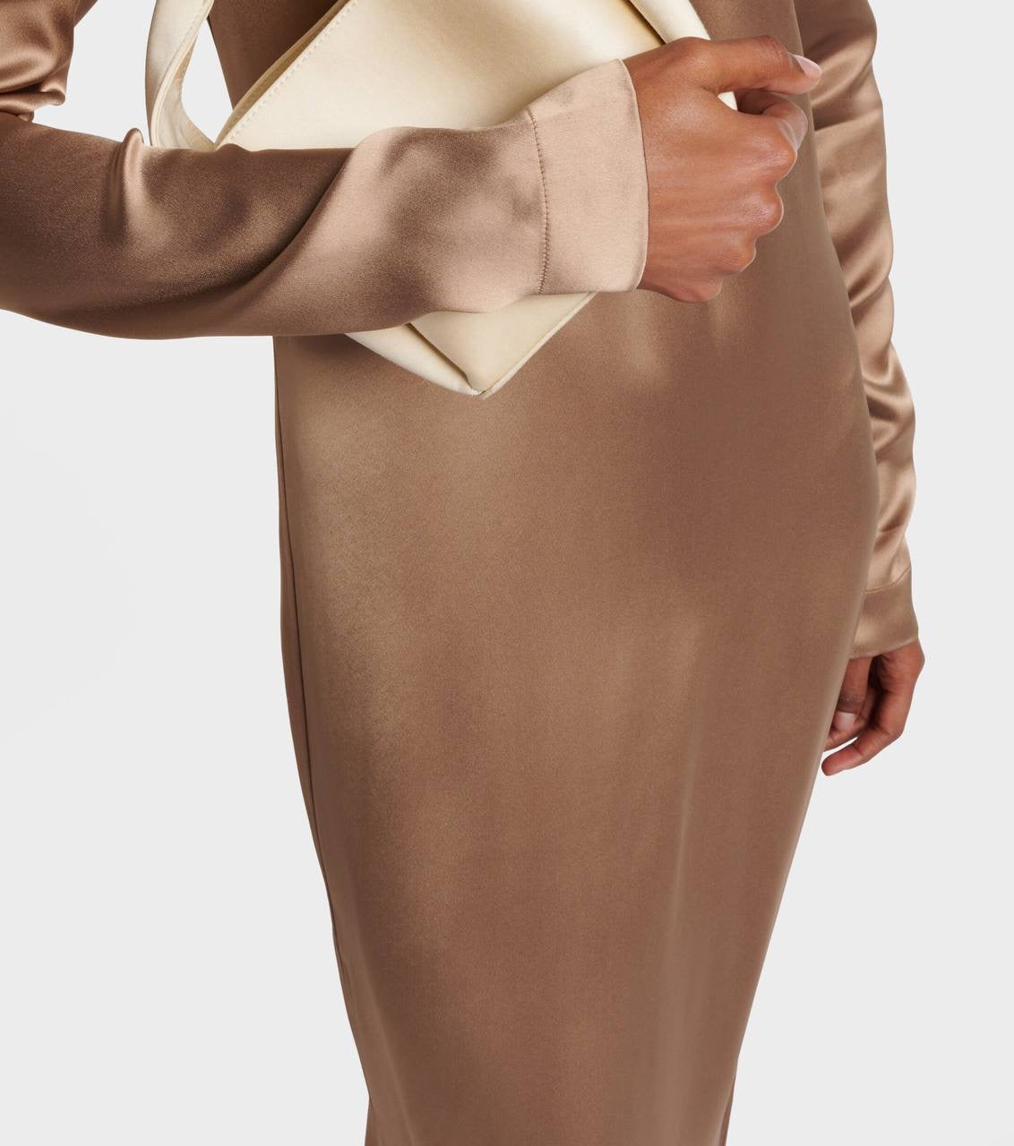 TOT Viscose Satin High-Neck Long Sleeve Midi Maxi Dress
