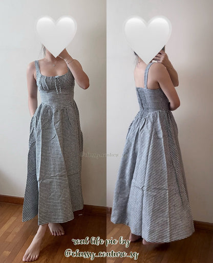 (PART 1/2) Ref Balia Linen Midi Dress in Slate Check | Angelic Blue | Strawberry Jam