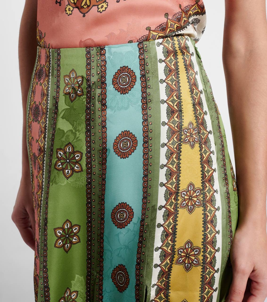 ALM Contina Printed Scarf Cami Top | Midi Maxi Slit Skirt | Jacquard Viscose Set