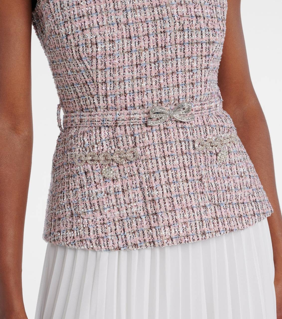 SP Pink Boucle Chiffon Collared Mini Dress | Bow Belted Midi Dress